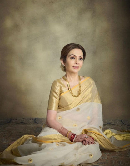 Traditional Off-White color Nita Ambani ma'am inspired sarees