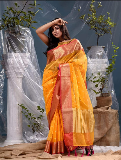 Banarsi Soft cotton butti Pattern Classy zari weaving saree